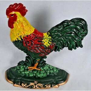 Vintage Hand Painted Cast Iron Rooster Door Stop Farmhouse Decor